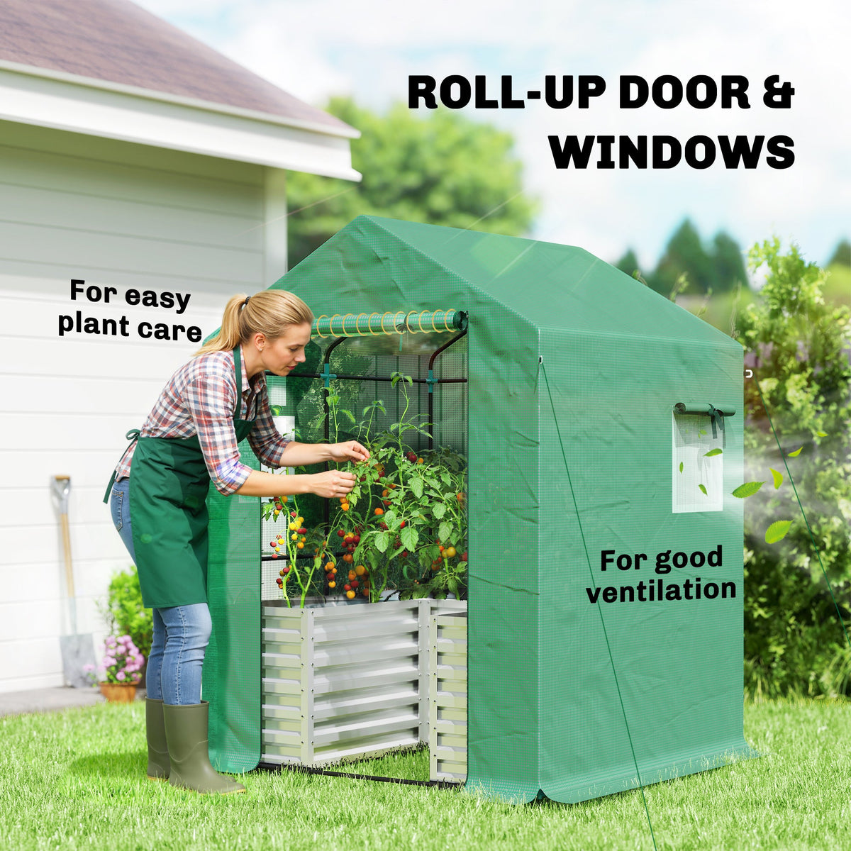 56" x 56" x 75" Raised Garden Bed Greenhouse with PE Cover, Green
