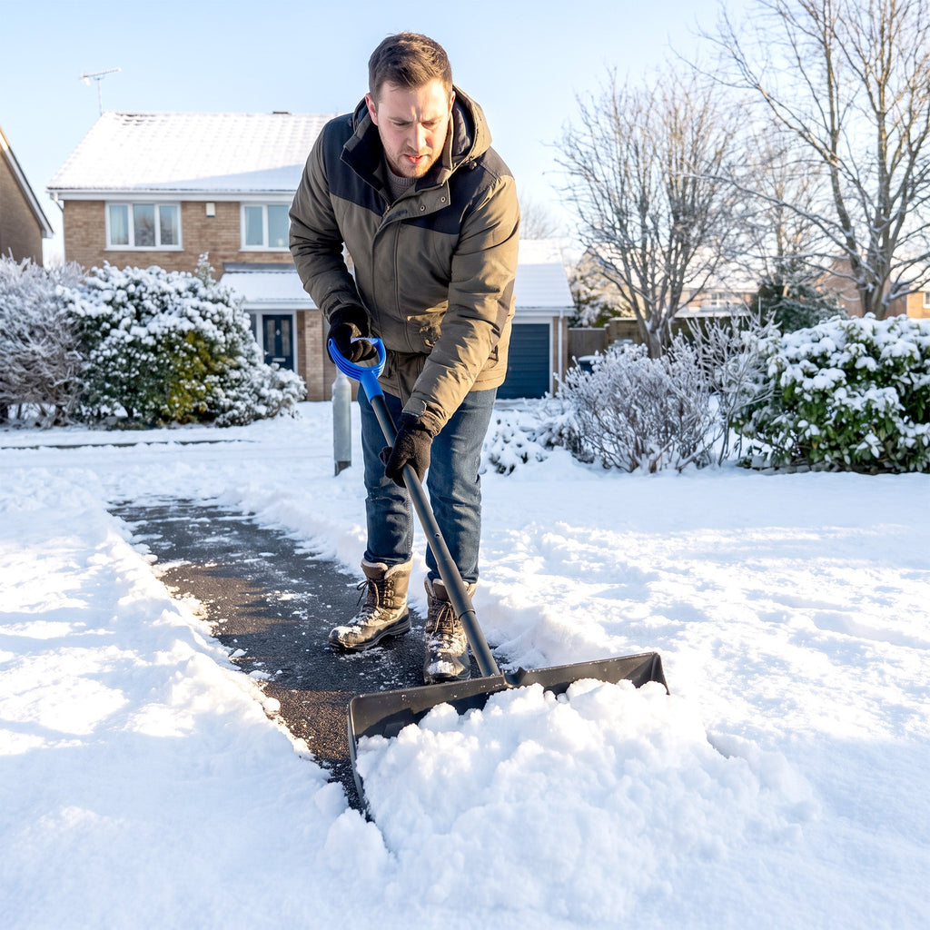2-in-1 Snow Shovel & Scraper, 22" Heavy Duty Pusher with Metal Strip, Black