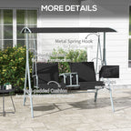 2 Person Porch Swing with Adjustable Canopy, Table and Storage Bag, Black