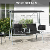 2 Person Porch Swing with Adjustable Canopy, Table and Storage Bag, Black