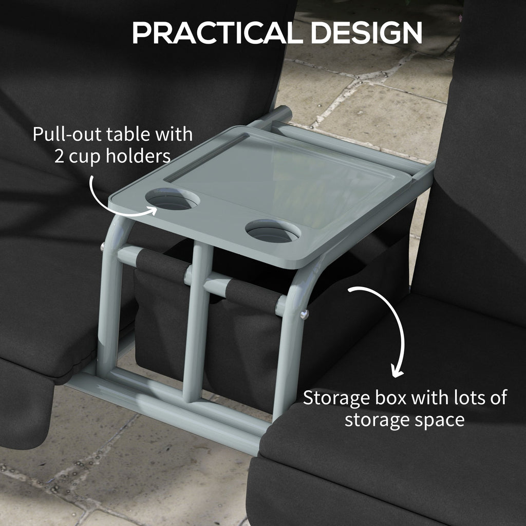 2 Person Porch Swing with Adjustable Canopy, Table and Storage Bag, Black