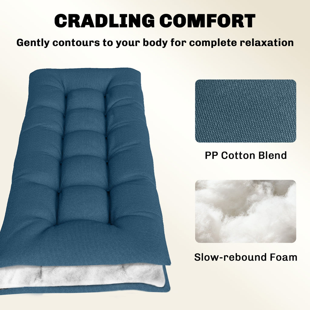 Memory Foam Sun Lounger Cushion with Ties, 190 x 60 cm, Blue