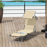 Adjustable Folding Lounge Chair with Sun Shade, Beige