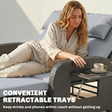 Rattan Patio Daybed with Storage Ottoman and Adjustable Backrest, Gray
