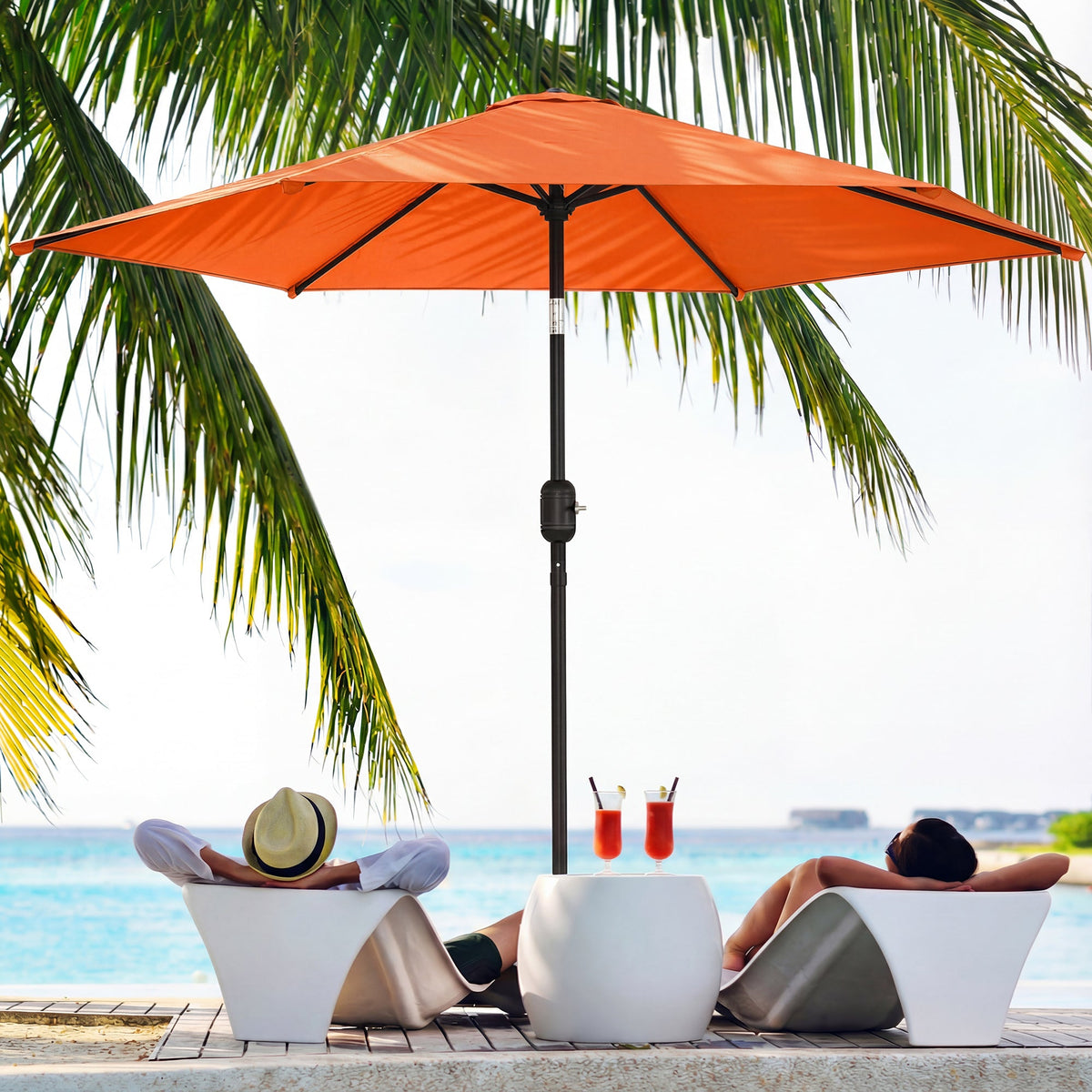 2.6 m Garden Parasol with Tilt, Crank, Vent & Aluminium Pole, Orange