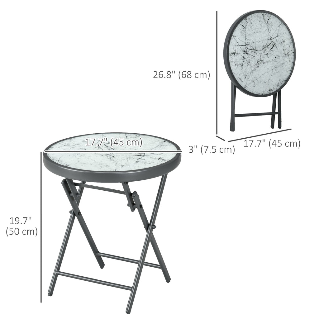 18" Outdoor Round Folding Table with Tempered Glass Top, White