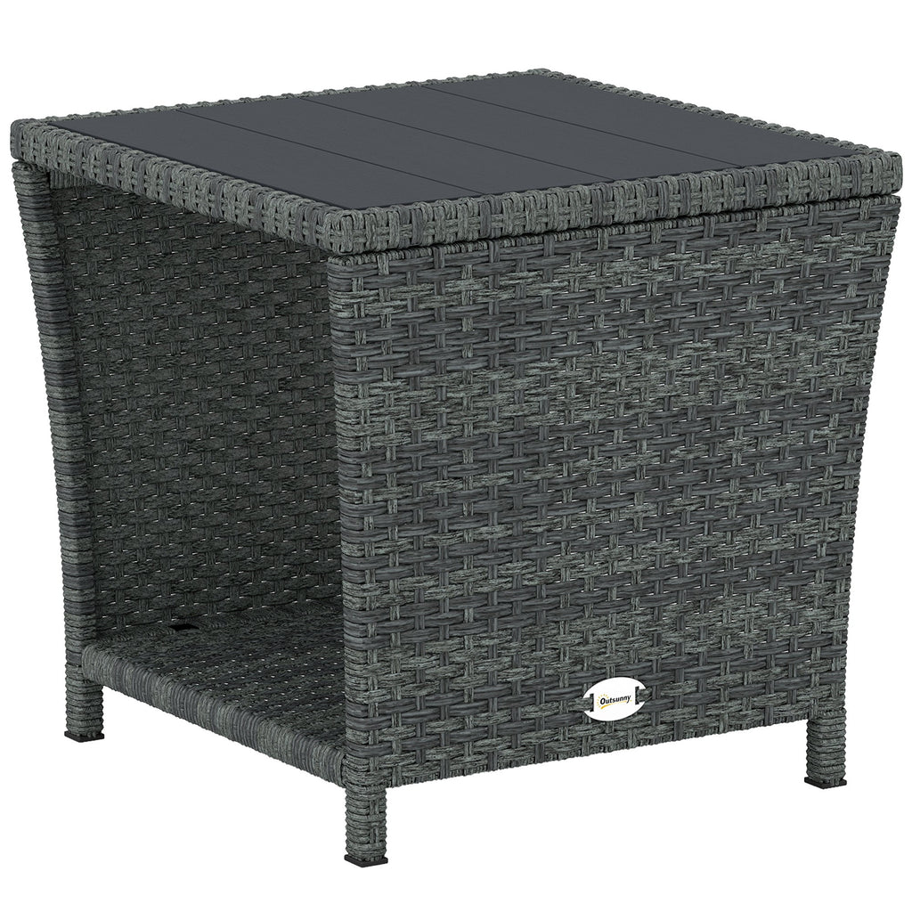2-Tier PE Rattan Side Table with Storage Shelf, Grey