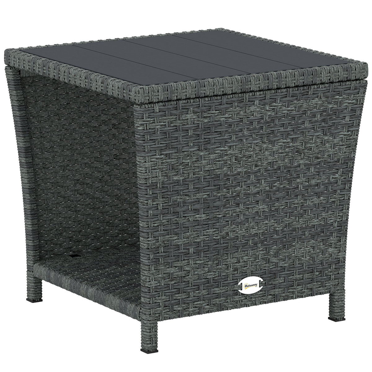 2-Tier PE Rattan Side Table with Storage Shelf, Grey