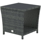 2-Tier PE Rattan Side Table with Storage Shelf, Grey