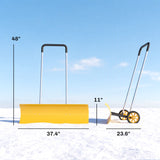 37" Extra-Wide Aluminum Snow Pusher with Wheels and Ergonomic Handle, Yellow