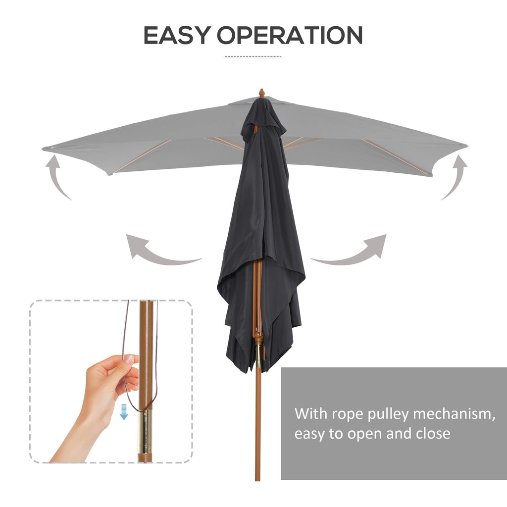 7' x 10' Wooden Patio Umbrella with Top Vent, Dark Grey