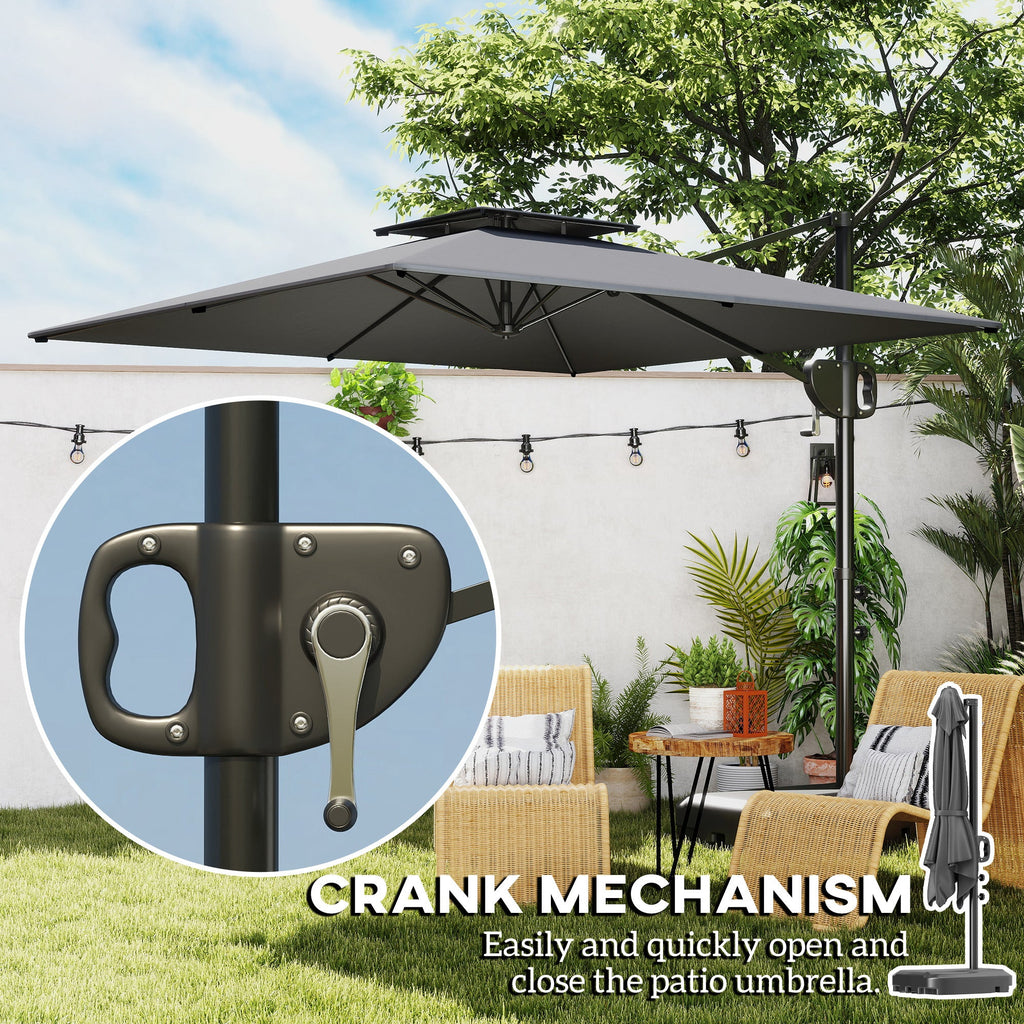 8' x 9' Square Cantilever Patio Umbrella with Fillable Base, Dark Grey