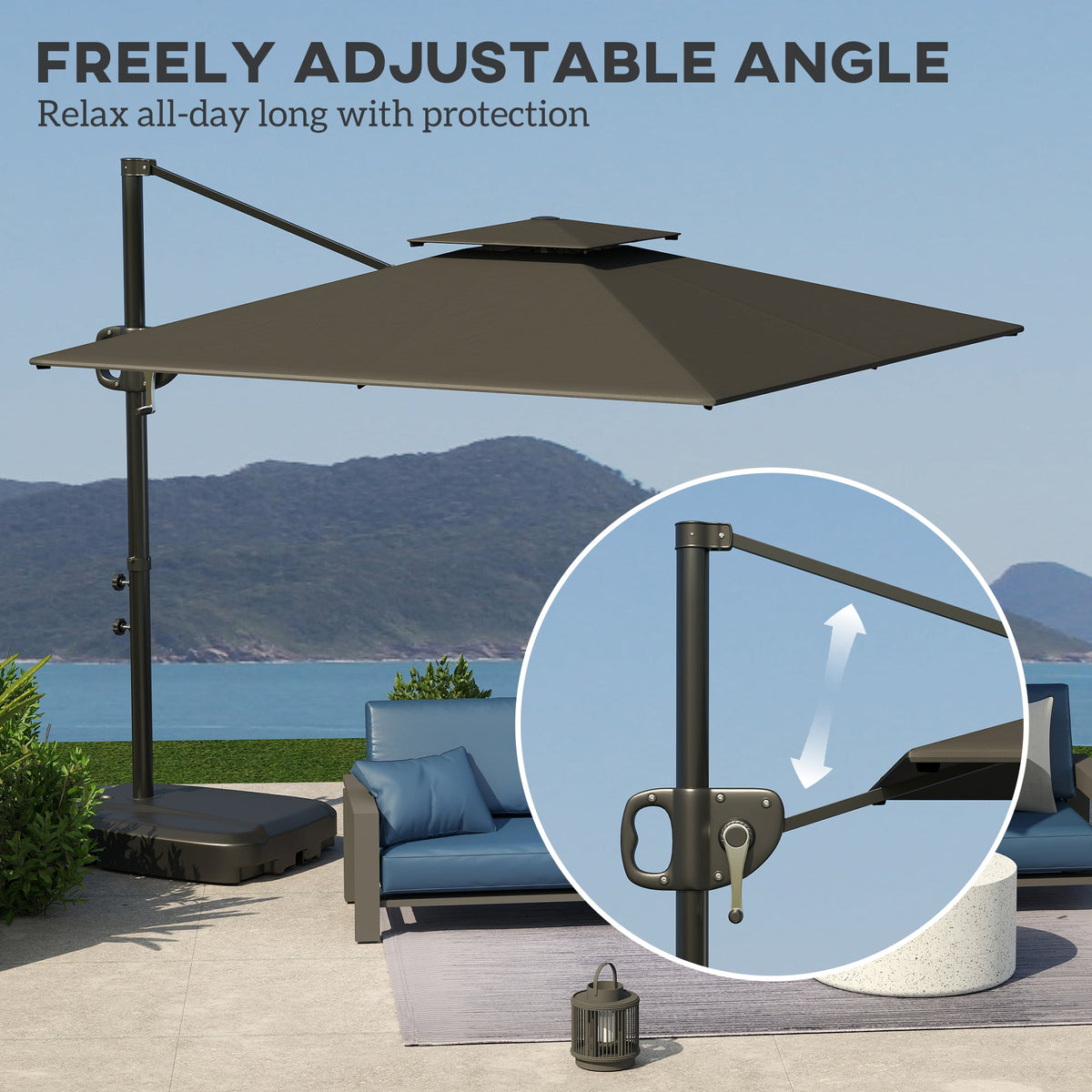 8' x 9' Square Cantilever Patio Umbrella with Fillable Base, Dark Grey