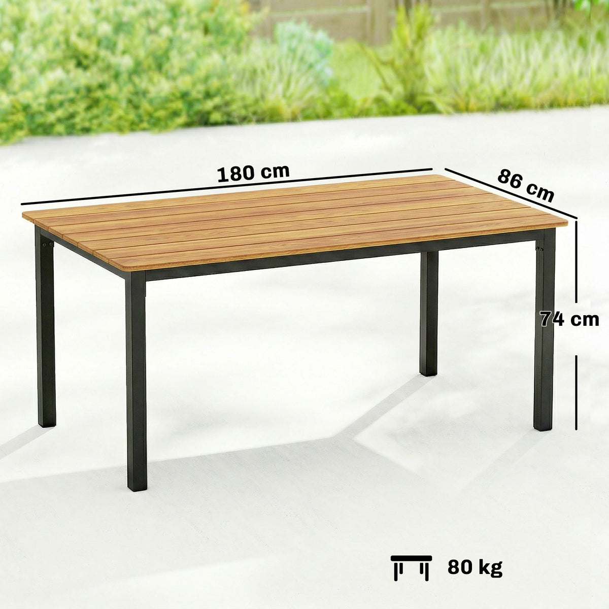 180 x 86 cm Garden Dining Table for 6-8 with Wood Slatted Top, Teak