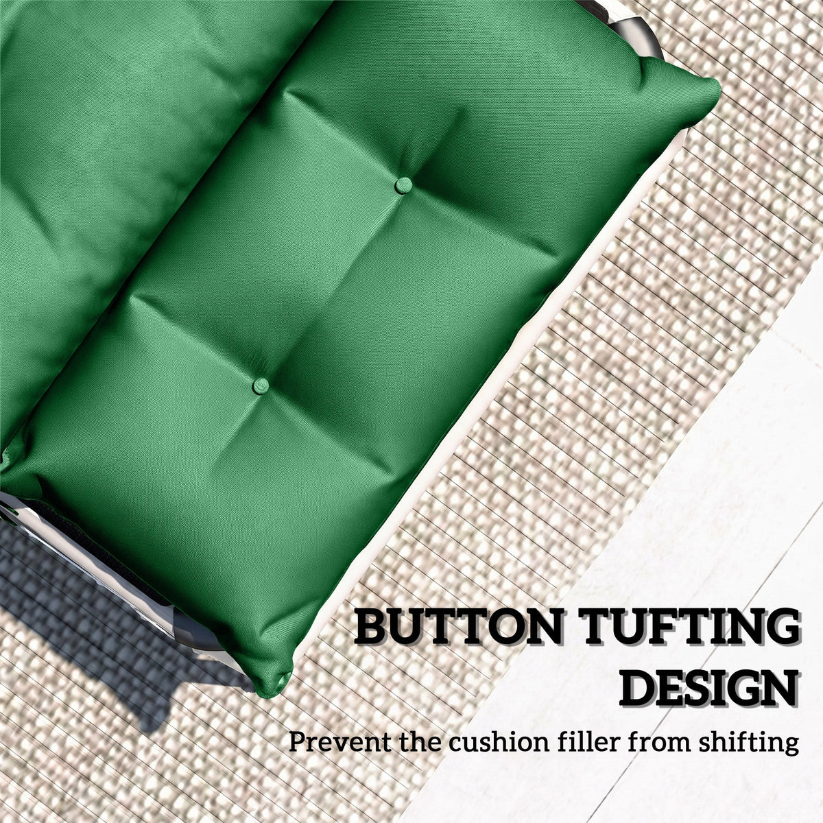190 x 56 x 10cm Sun Lounger Cushions Set of 2, 220gsm UPF20+ Fabric with 6 Ties, Green