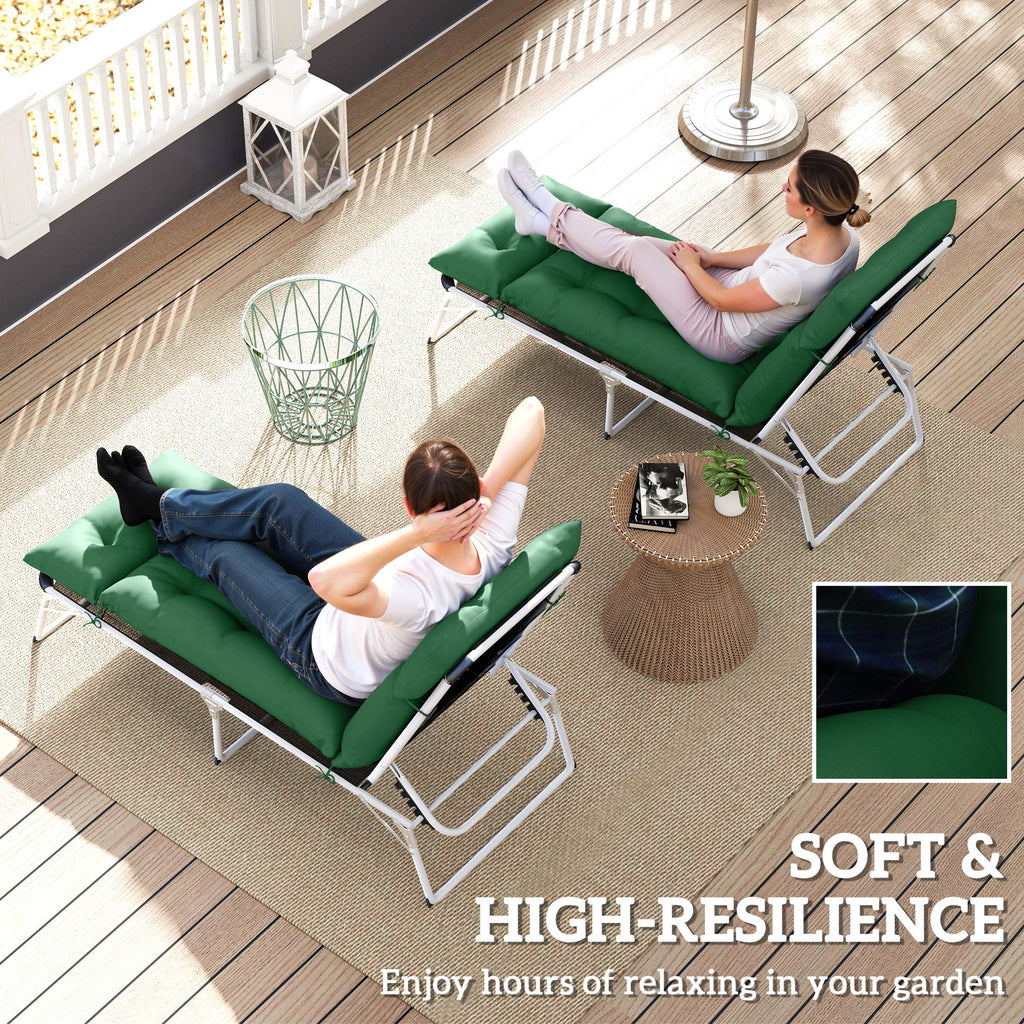 190 x 56 x 10cm Sun Lounger Cushions Set of 2, 220gsm UPF20+ Fabric with 6 Ties, Green