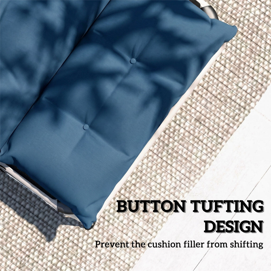 190x56x10cm Sun Lounger Cushions Set of 2 with 6 Ties, Thick 220gsm, Navy Blue