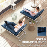 190x56x10cm Sun Lounger Cushions Set of 2 with 6 Ties, Thick 220gsm, Navy Blue
