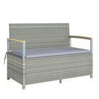 144L 2-Seater Rattan Storage Bench with Acacia Armrests & Gas Strut, Light Grey