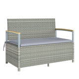 144L 2-Seater Rattan Storage Bench with Acacia Armrests & Gas Strut, Light Grey