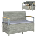 144L 2-Seater Rattan Storage Bench with Acacia Armrests & Gas Strut, Light Grey