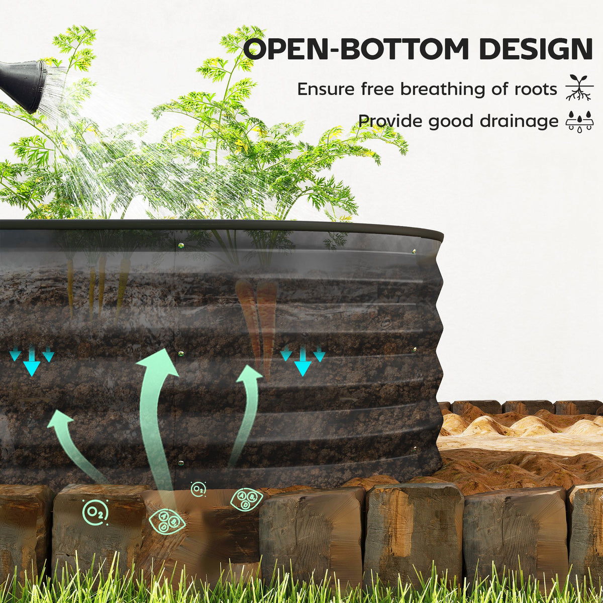 Set of 2 Galvanised Raised Beds with Stakes, 150 x 60 x 30 cm, Dark Grey