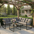 4 Piece Garden Furniture Set with Coffee Table and Thick Cushions, Grey