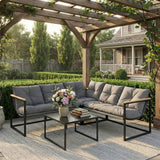 4 Piece Garden Furniture Set with Coffee Table and Thick Cushions, Grey