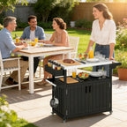 Outdoor Bar Cart with Storage Cabinet, Black