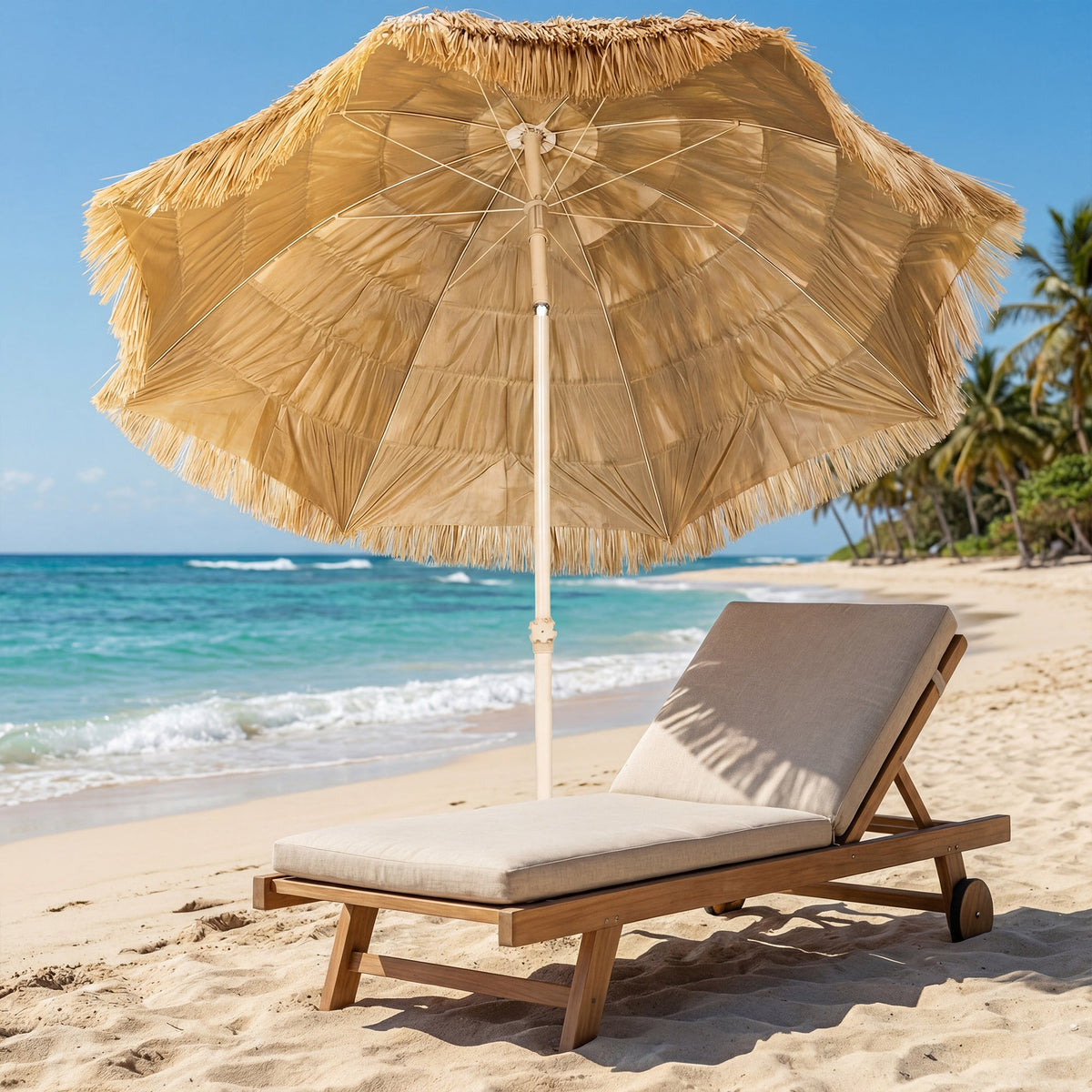 6FT Tiki Umbrella with 8 Ribs and Carry Bag, Khaki