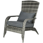 Patio Wicker Adirondack Chair with Soft Cushions and Curved Back, Grey