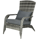 Patio Wicker Adirondack Chair with Soft Cushions and Curved Back, Grey