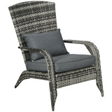 Patio Wicker Adirondack Chair with Soft Cushions and Curved Back, Grey