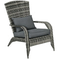 Patio Wicker Adirondack Chair with Soft Cushions and Curved Back, Grey