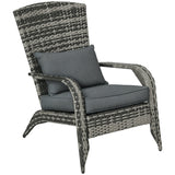 Patio Wicker Adirondack Chair with Soft Cushions and Curved Back, Grey