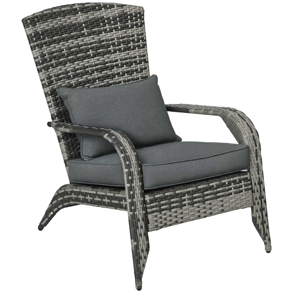 Patio Wicker Adirondack Chair with Soft Cushions and Curved Back, Grey