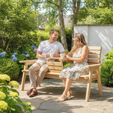 2 Seater Wooden Garden Bench with Convertible Middle Table, Natural