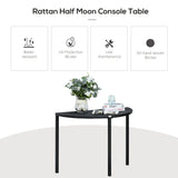 39.4" Half Round PE Rattan Side Table with Metal Frame, Black