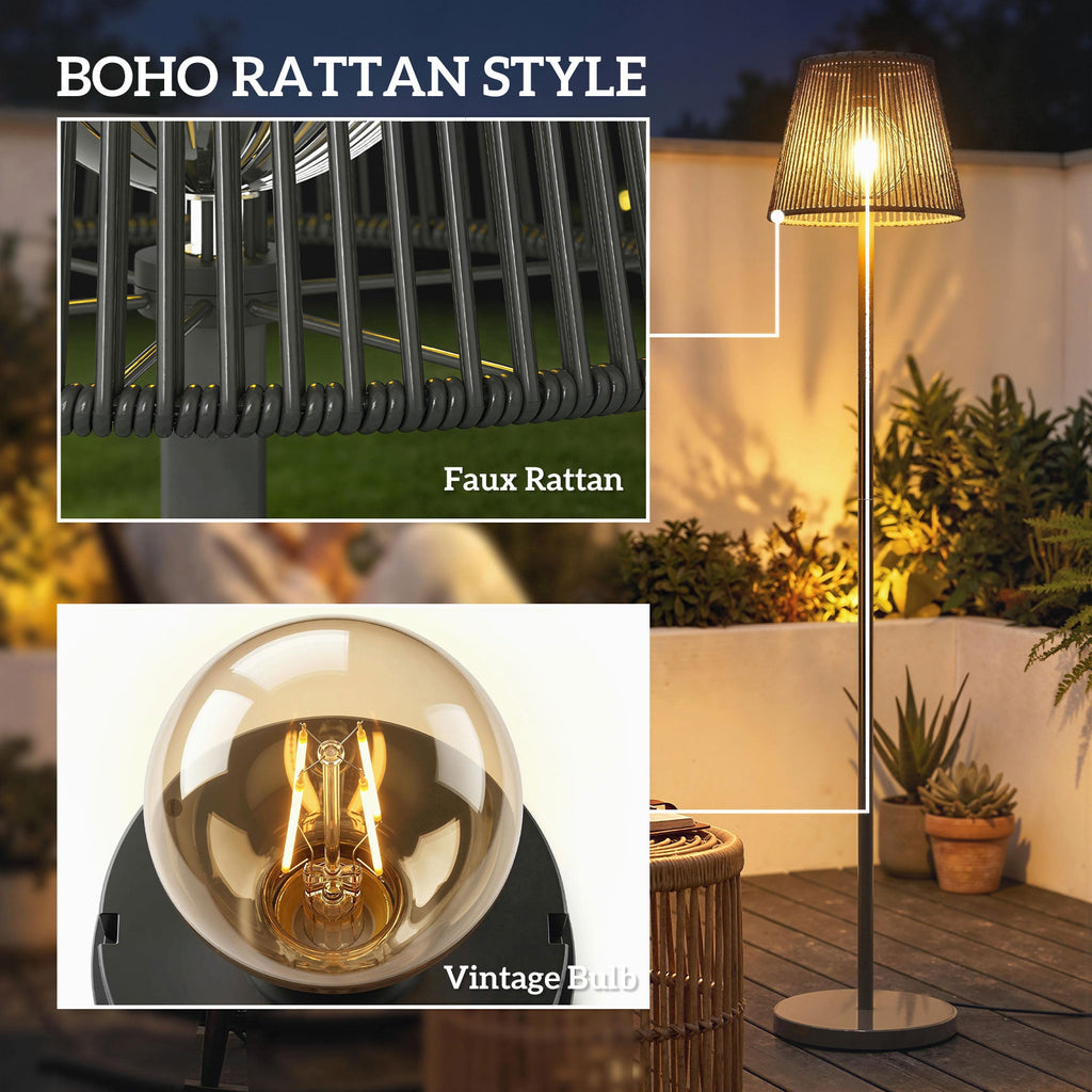 Outdoor Solar Floor Lamp with Light Sensor, Adjustable Height, Black