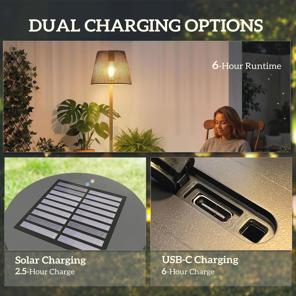 Outdoor Solar Floor Lamp with Light Sensor, Adjustable Height, Black