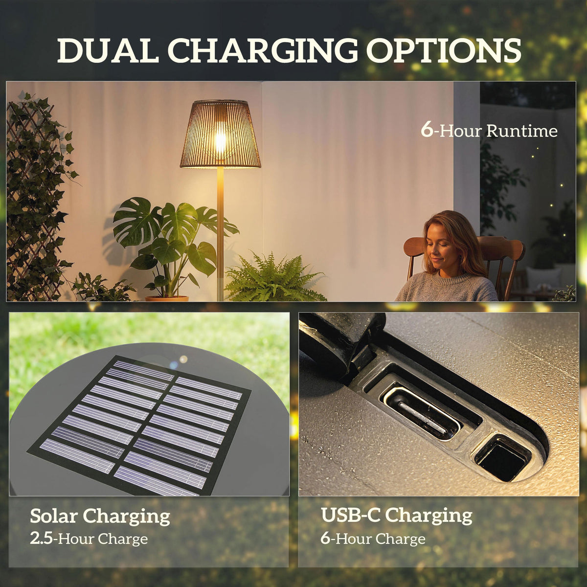 Outdoor Solar Floor Lamp with Light Sensor, Adjustable Height, Black