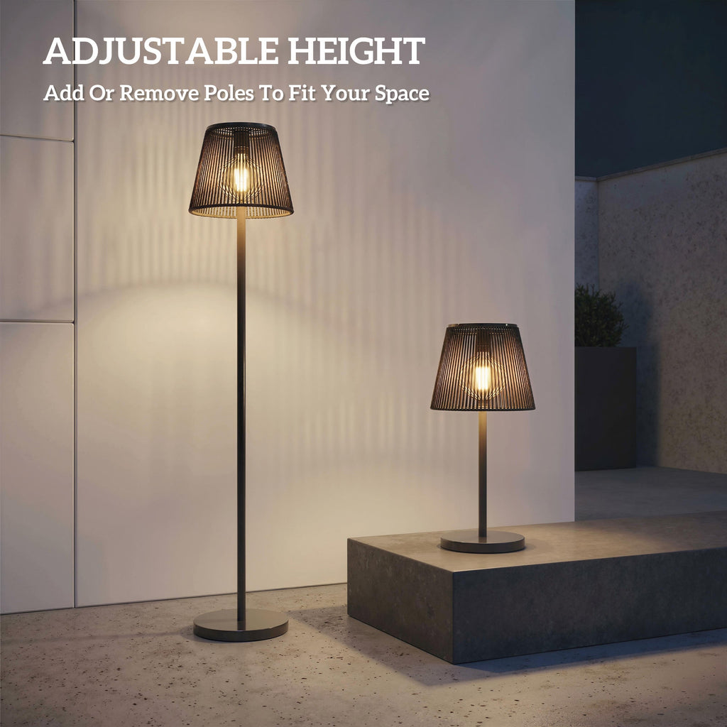 Outdoor Solar Floor Lamp with Light Sensor, Adjustable Height, Black