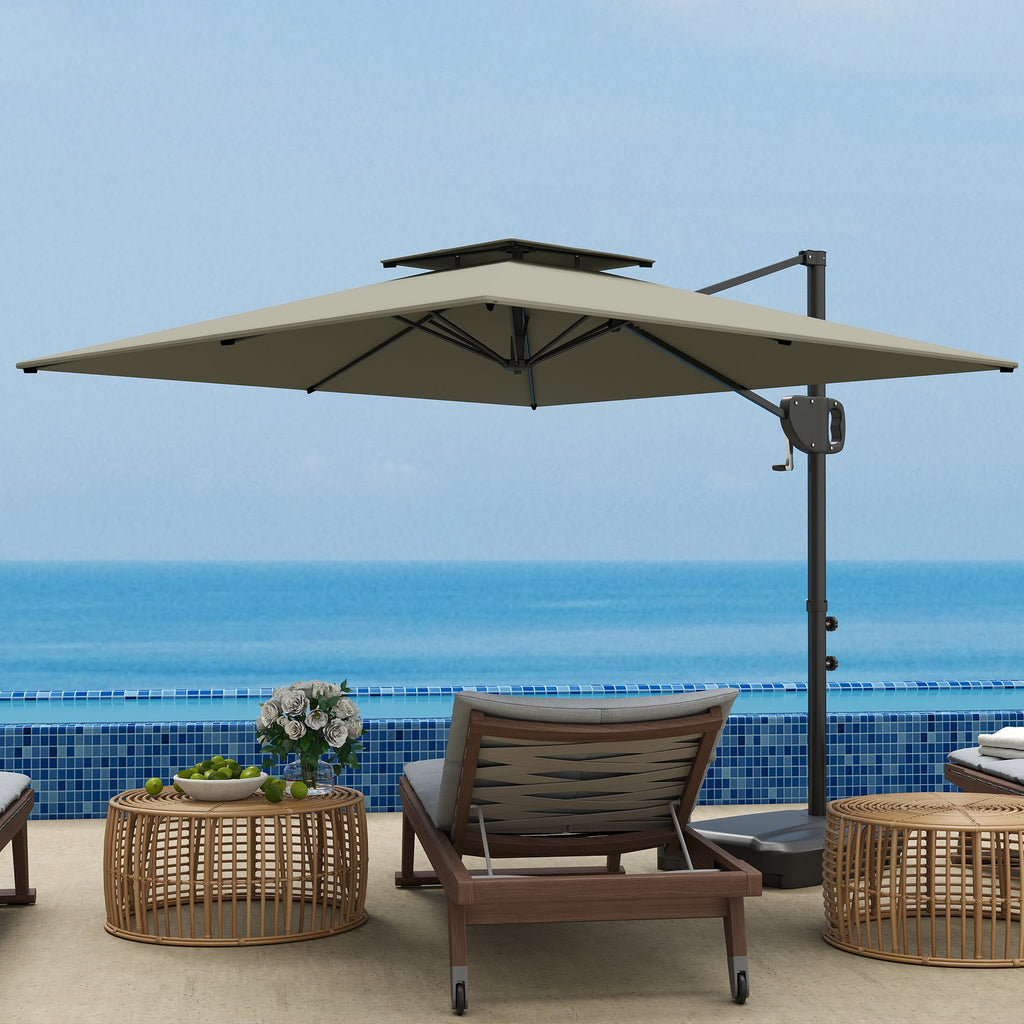 8' x 9' Square Cantilever Patio Umbrella with Fillable Base, Light Grey