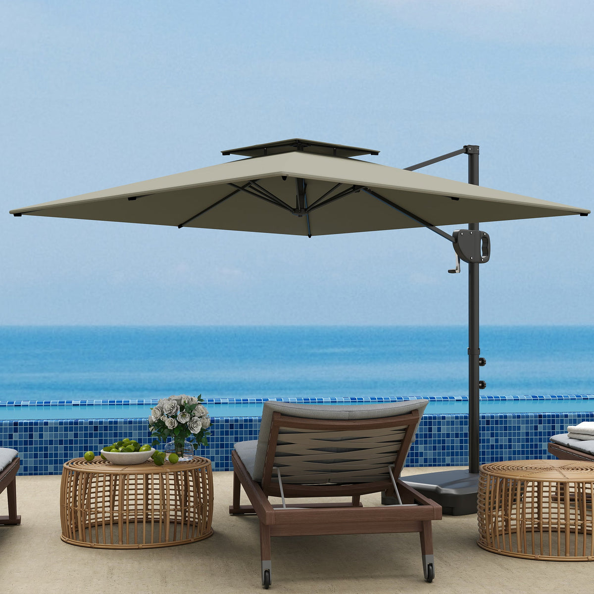 8' x 9' Square Cantilever Patio Umbrella with Fillable Base, Light Grey