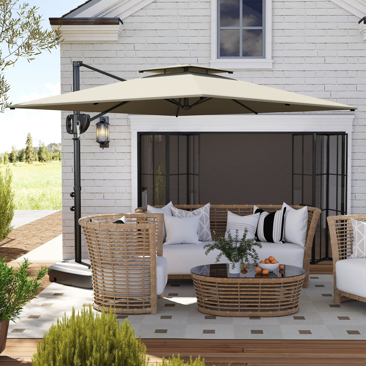 8' x 9' Square Cantilever Patio Umbrella with Fillable Base, Light Grey