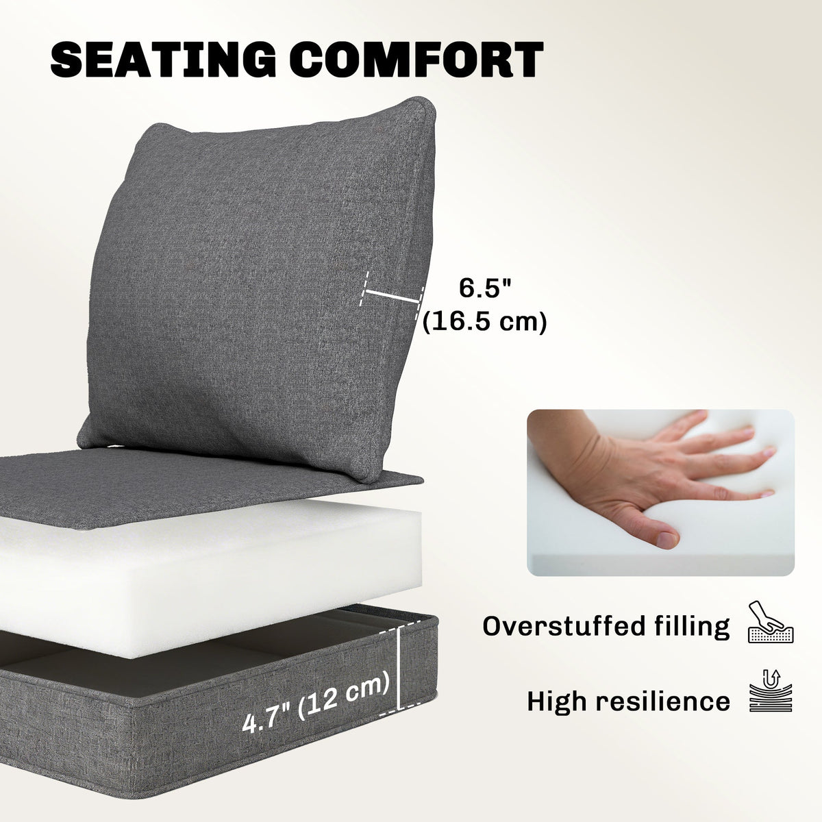 Set of 4 Outdoor Chair Cushions, 24" x 24", Grey