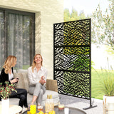 78" x 48" Metal Outdoor Privacy Screen, Willow Branch Design, Black