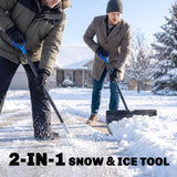 2-in-1 Snow Shovel & Scraper, 22" Heavy Duty Pusher with Metal Strip, Black