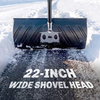 2-in-1 Snow Shovel & Scraper, 22" Heavy Duty Pusher with Metal Strip, Black