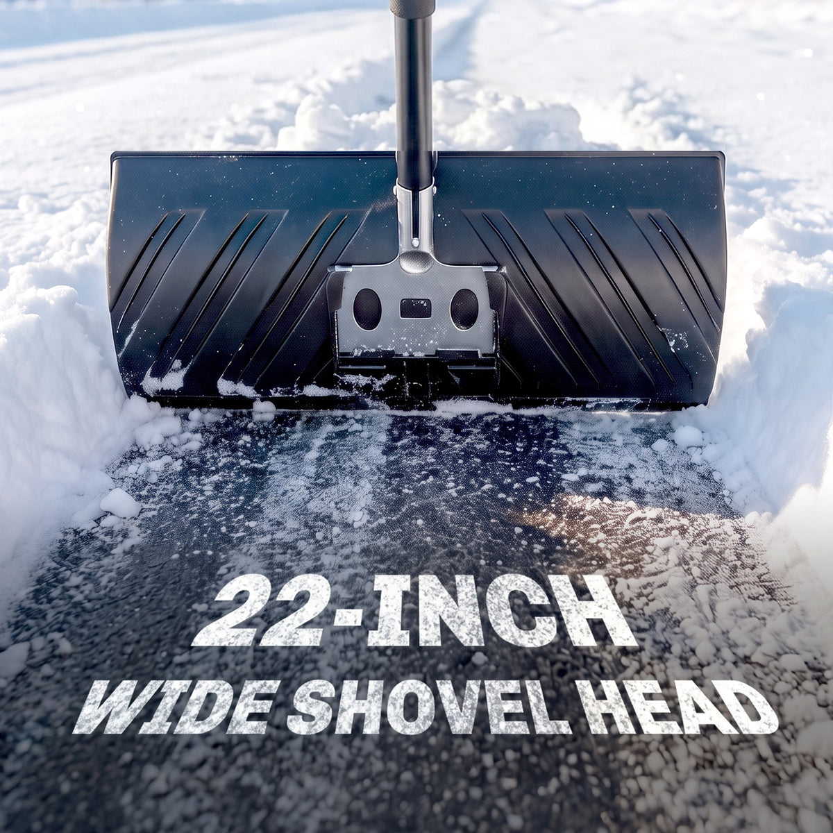 2-in-1 Snow Shovel & Scraper, 22" Heavy Duty Pusher with Metal Strip, Black